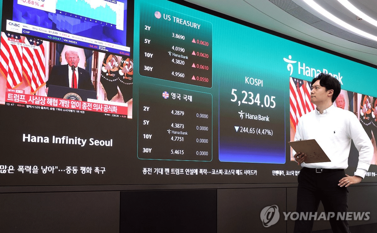 이란 전쟁 여파 국내 상장 종목 하락세